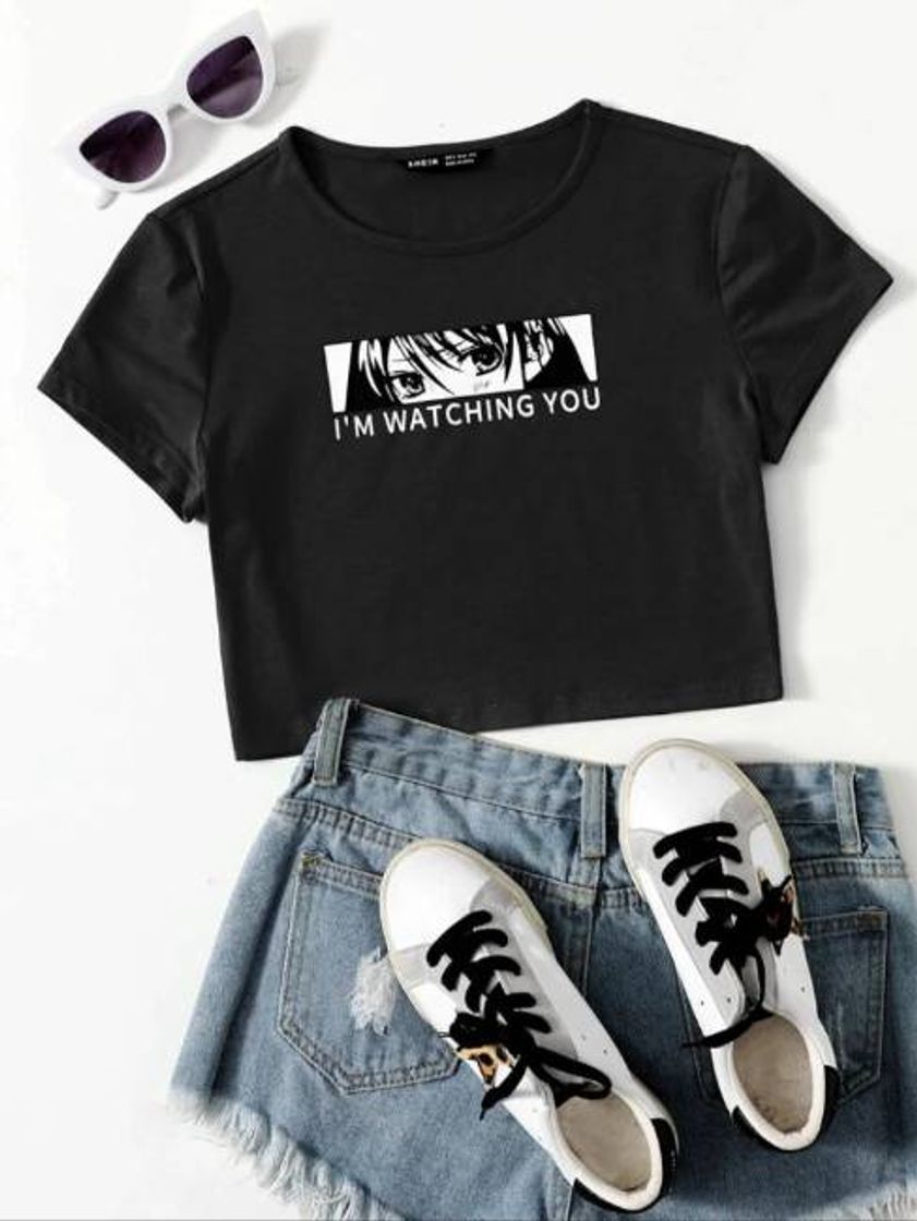 Fashion Camiseta preta "I'M WATCHING YOU" 🖤