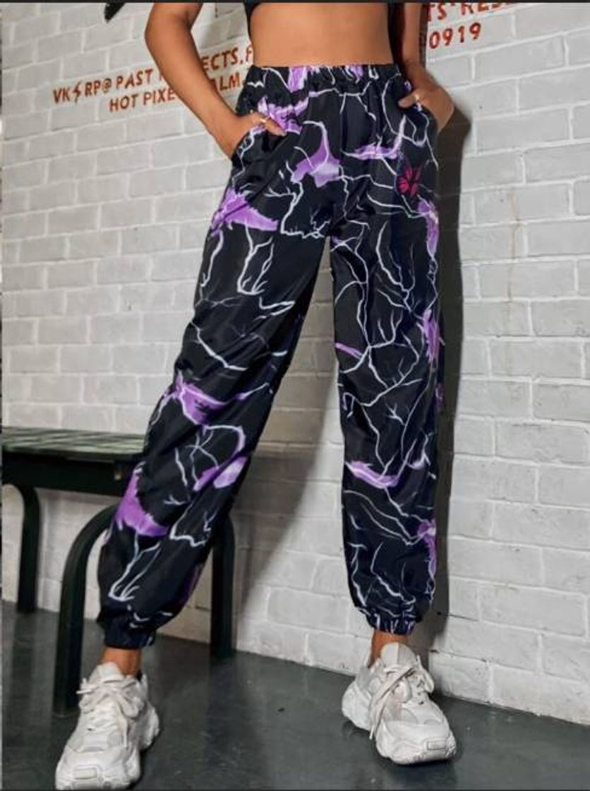 Fashion Calça Jogger Preto e Roxo💜🖤