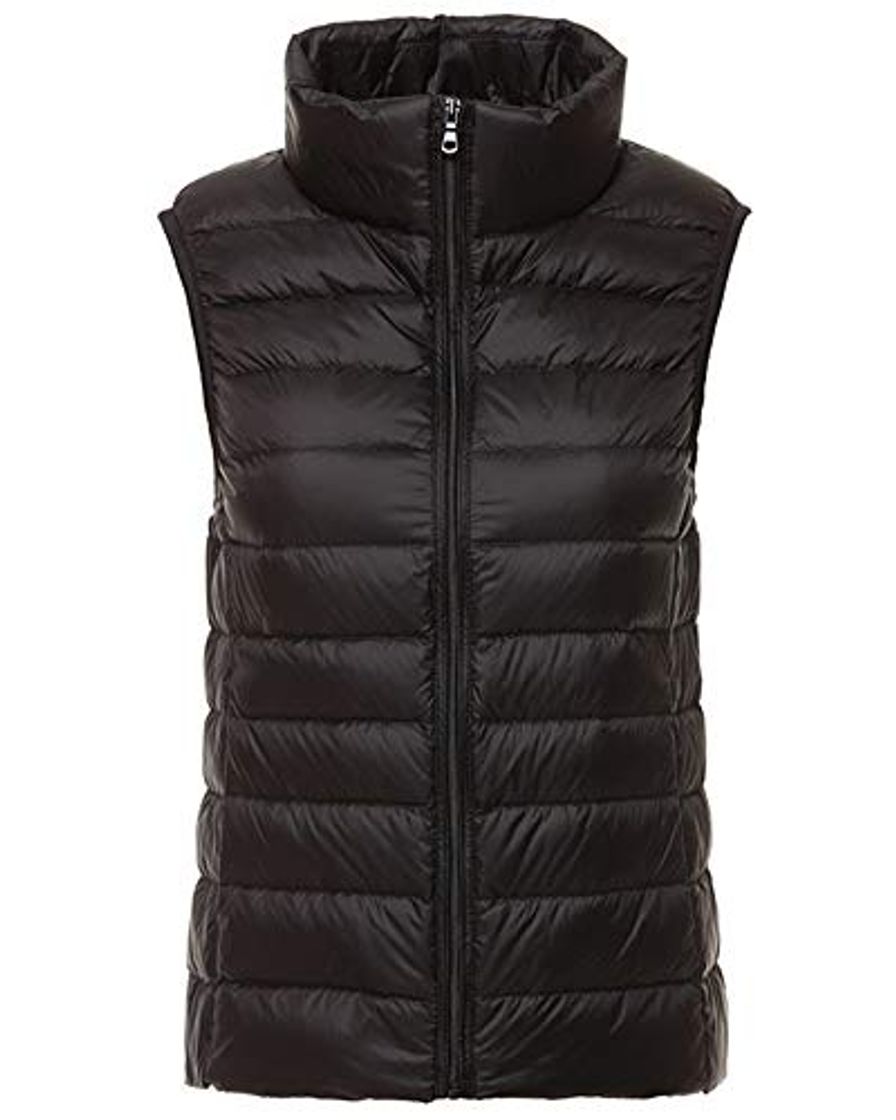 Fashion Mujer Ultraligero Chaleco Portátil de Plumón Cremallera Sin Mangas Ligero Plegable de Abrigo de Invierno Negro M