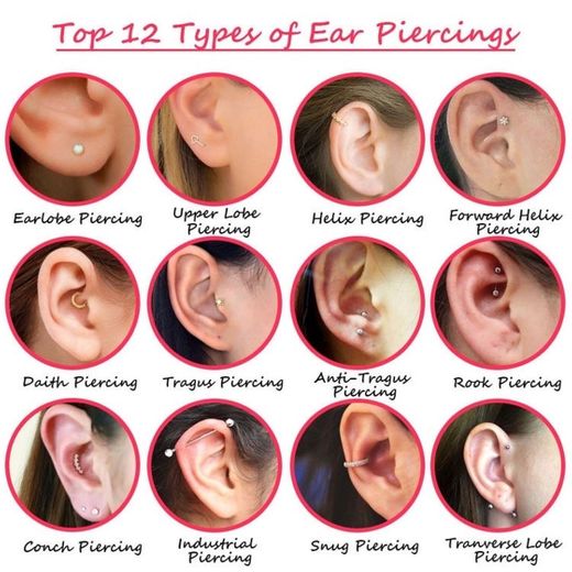 top 12 tipos de piercings na orelha 