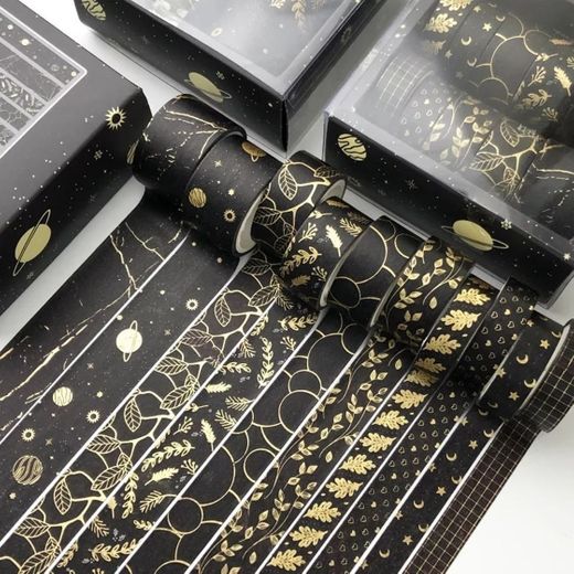 10 pieces set black and gold washi 