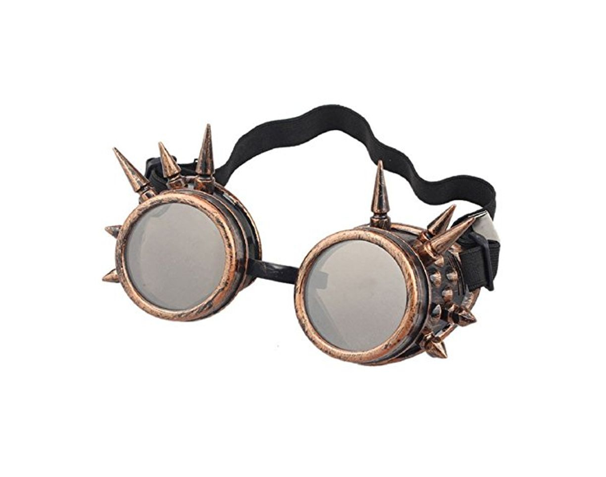 Social Ultra Bronce con Marrones Lentes Steampunk Gafas Cibernéticas Punk Victoriano Cosplay Gótico Redondo Lentes Soldadura Rústico Puntiagudos Vintage