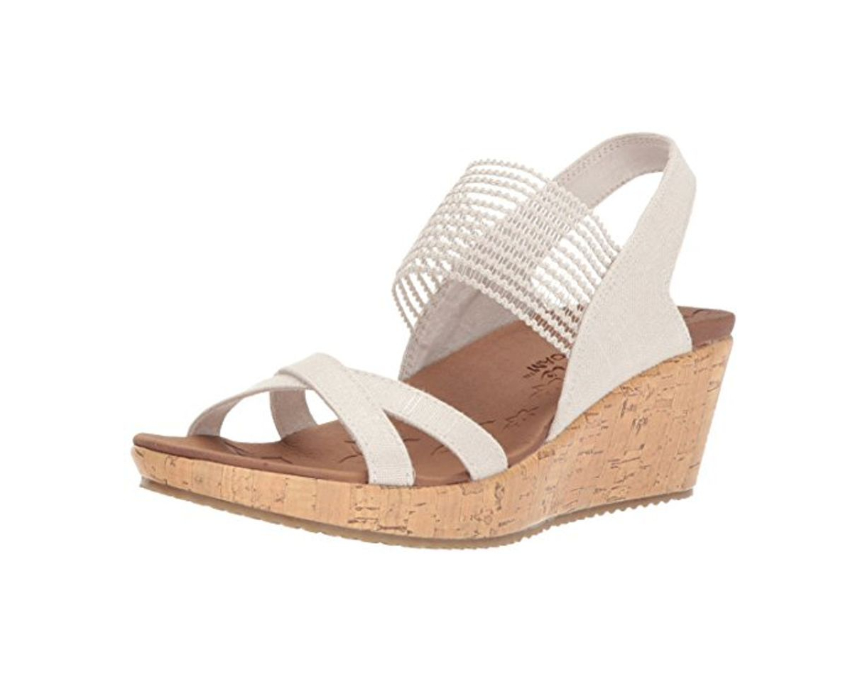 Moda Skechers Beverlee-High Tea, Sandalias de Punta Descubierta para Mujer, Beige