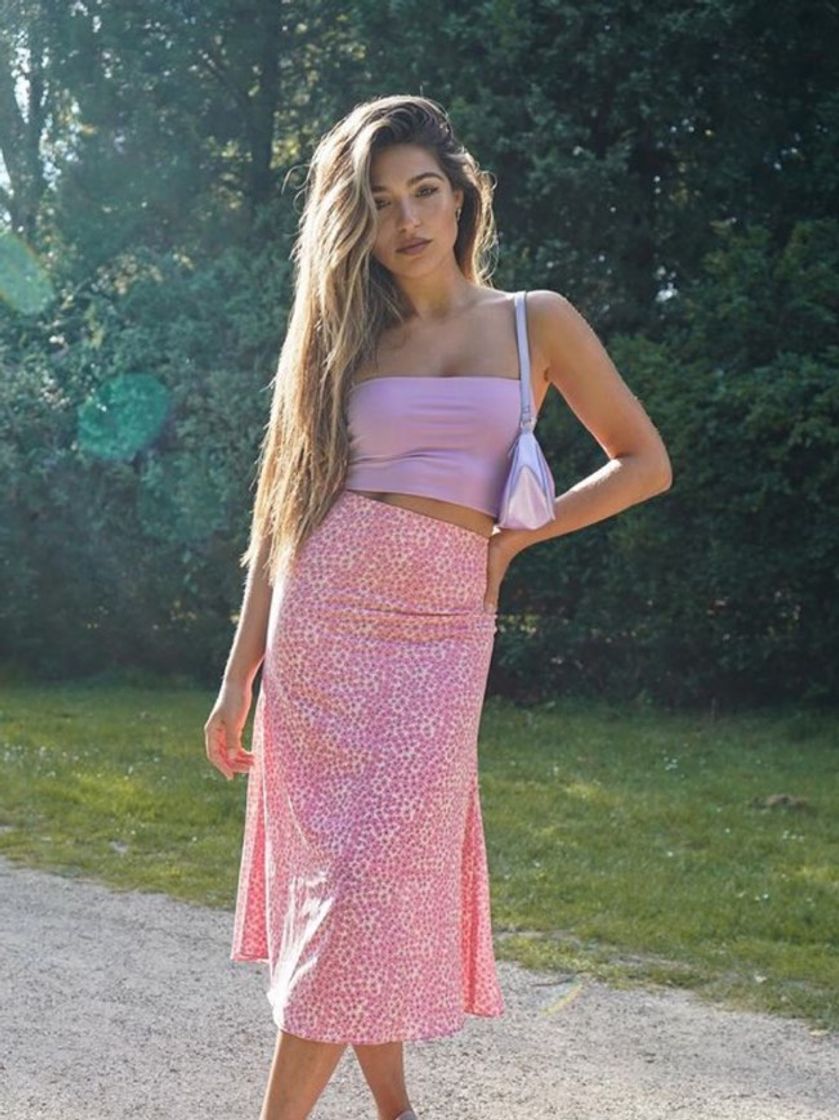 Roze bloemen print midi rok 