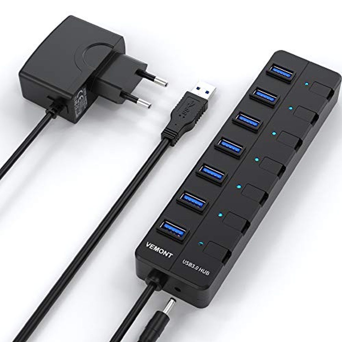 Social VEMONT USB Hub 7 Puertos USB 3.0 con botón de Encendido Individual