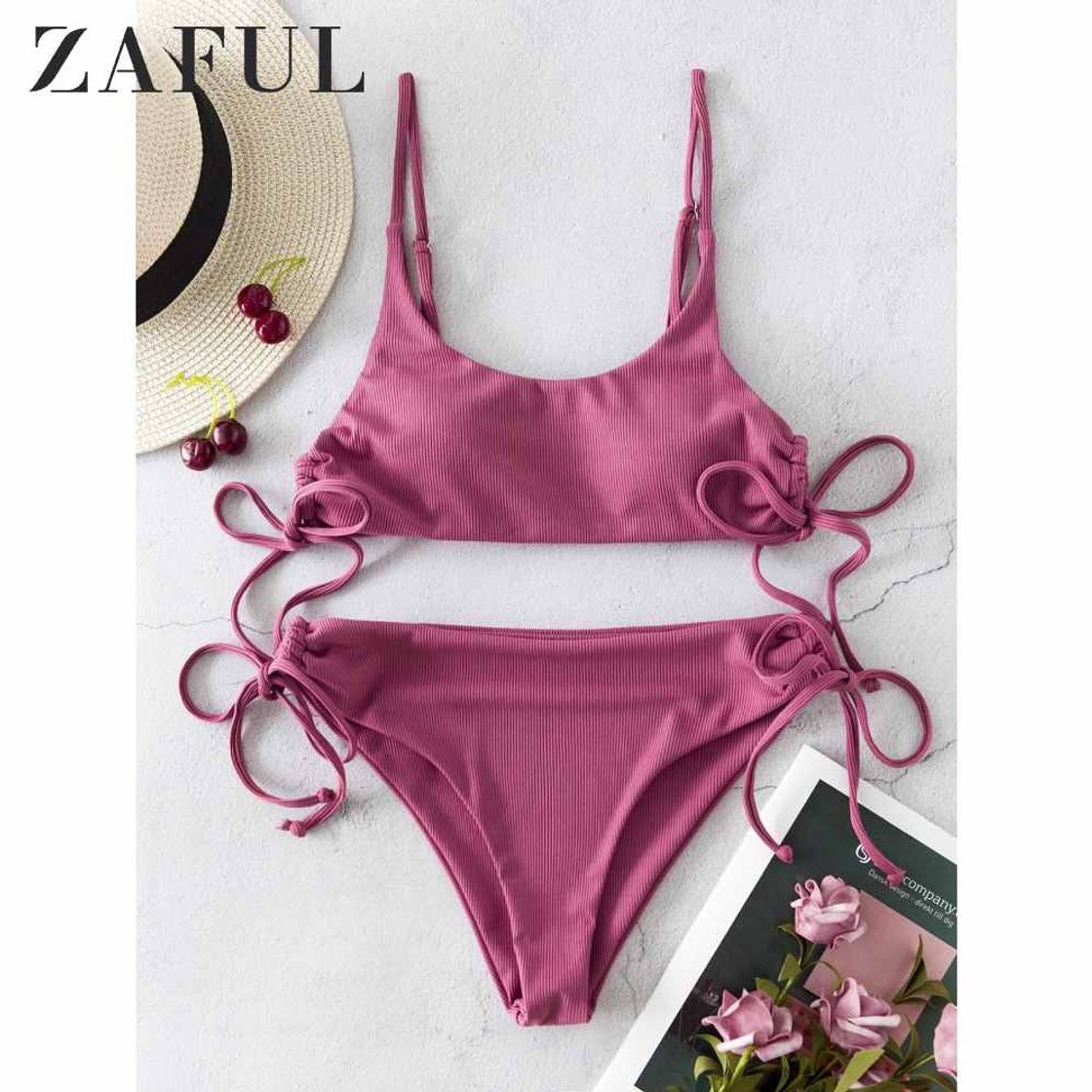 Moda ZAFUL Bikini de corte alto para mujer con lazo