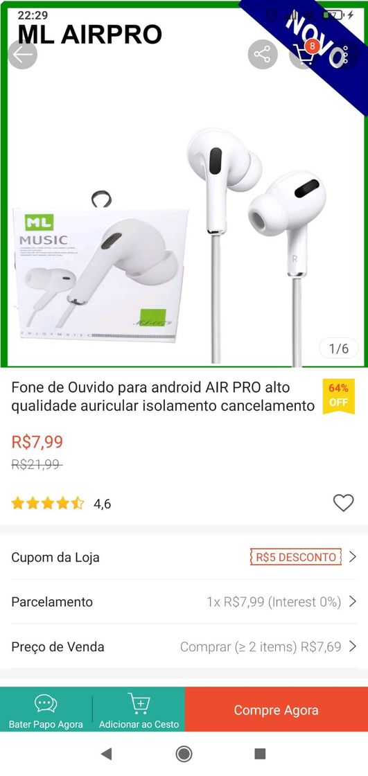 Moda Fone de ouvido por 7,99