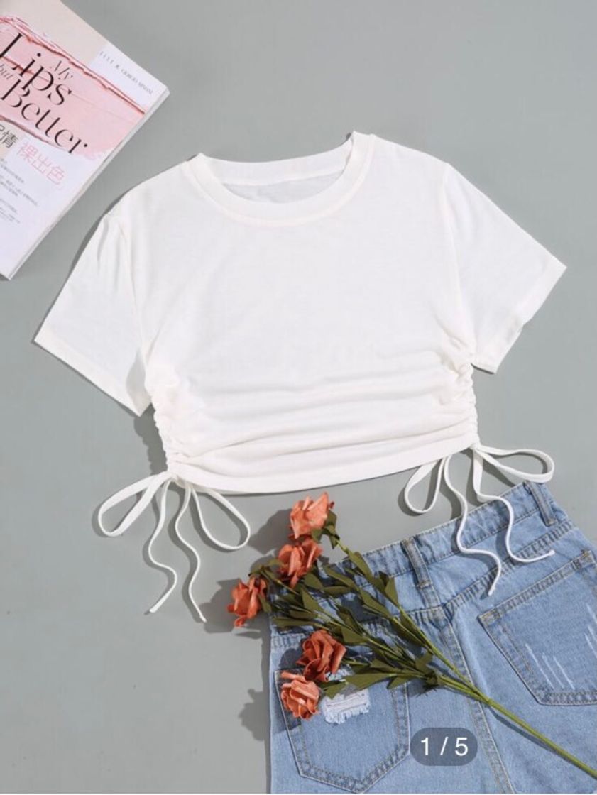 Moda Branco Cordão Simples Ocasional Camiseta