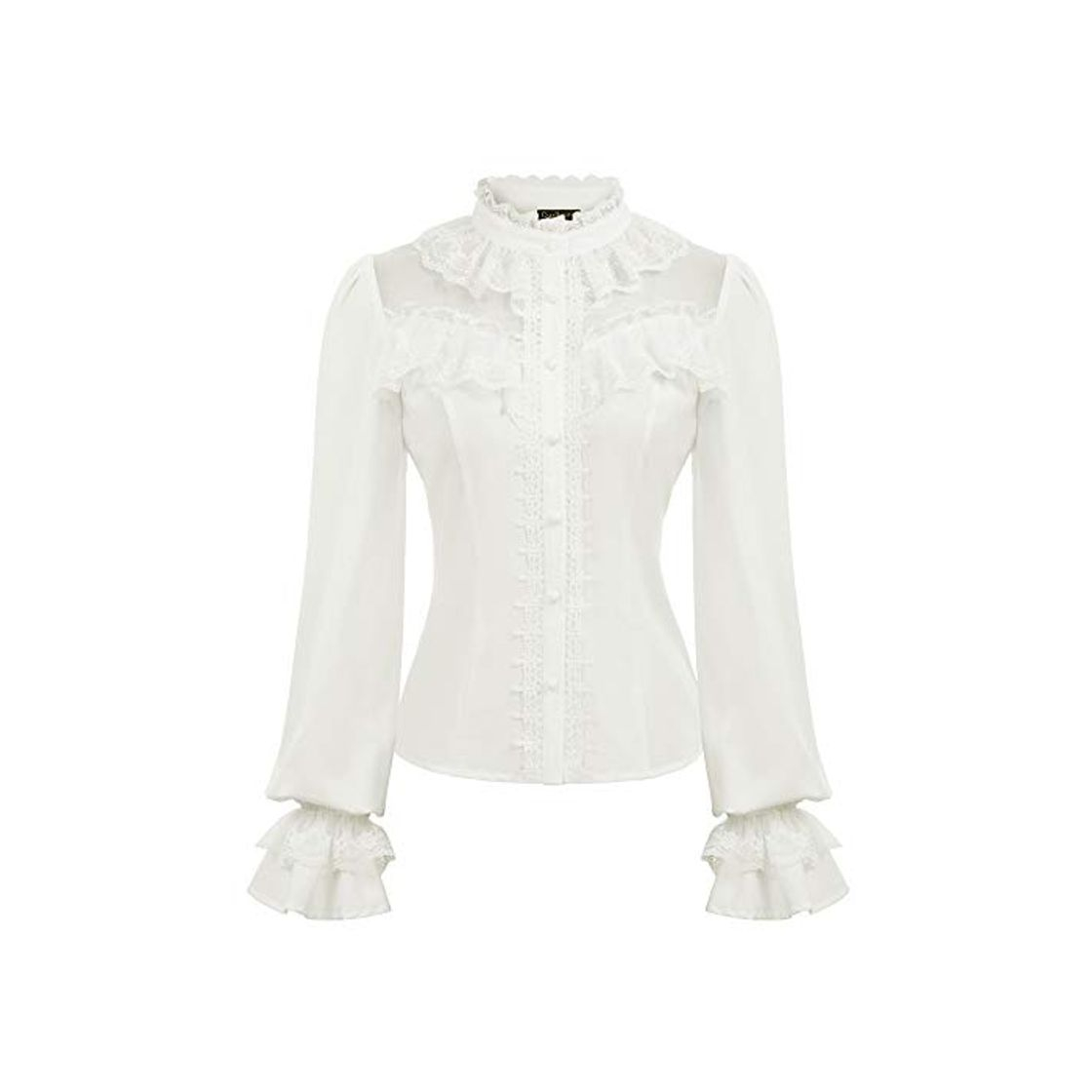 Social Blusa Retro Blusa de Encaje Mangas Largas Cuello Redondo Estilo GóTico Victoriano