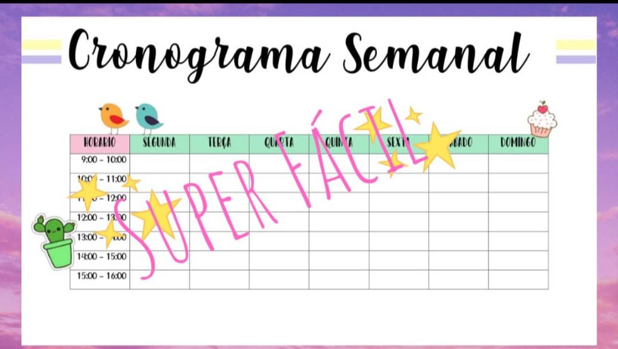 Fashion 🧁Cronograma Semanal 📝- Super Fácil 😉 WORD 