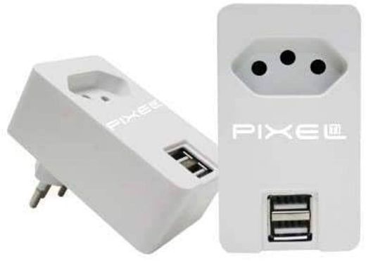 Fonte USB com duas portas e tomada - Pixel TI - A062USB