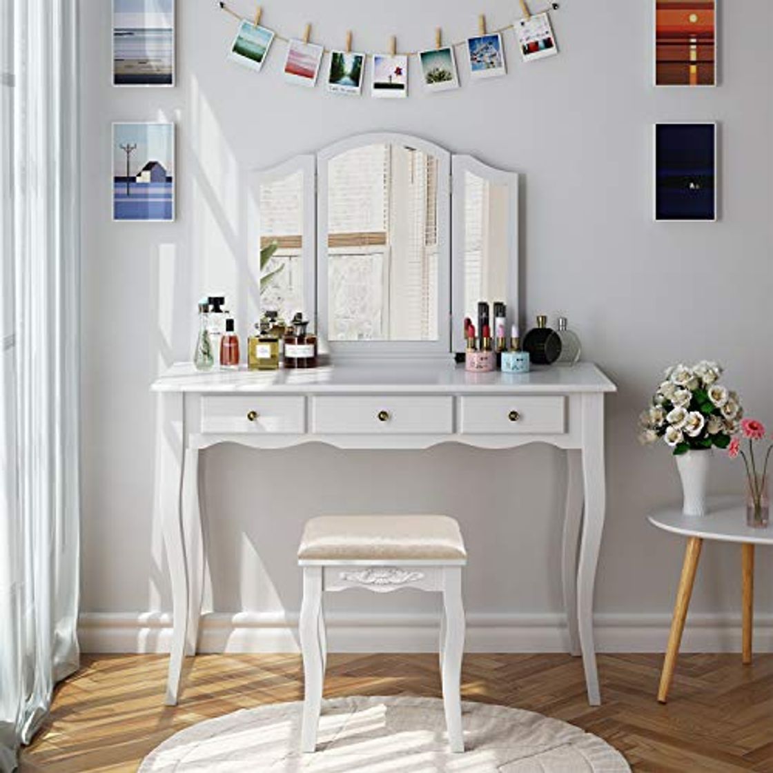 Social HOMECHO Tocador de Dormitorio Mesa Tocador para Maquillaje de Madera Blanca