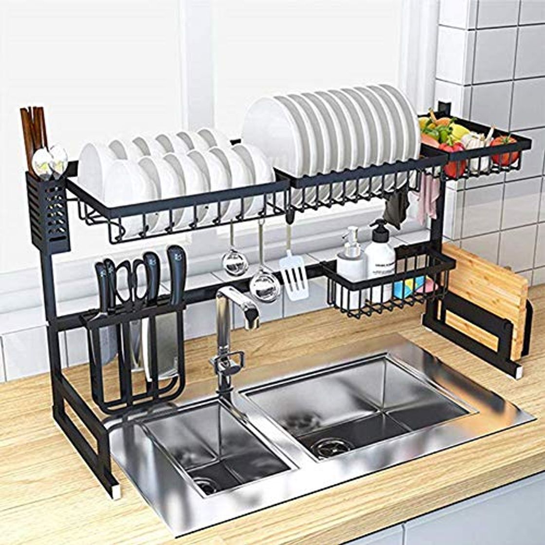 Product PAKASEPT Escurreplatos de acero inoxidable con 2 niveles, escurreplatos de cocina, Secado