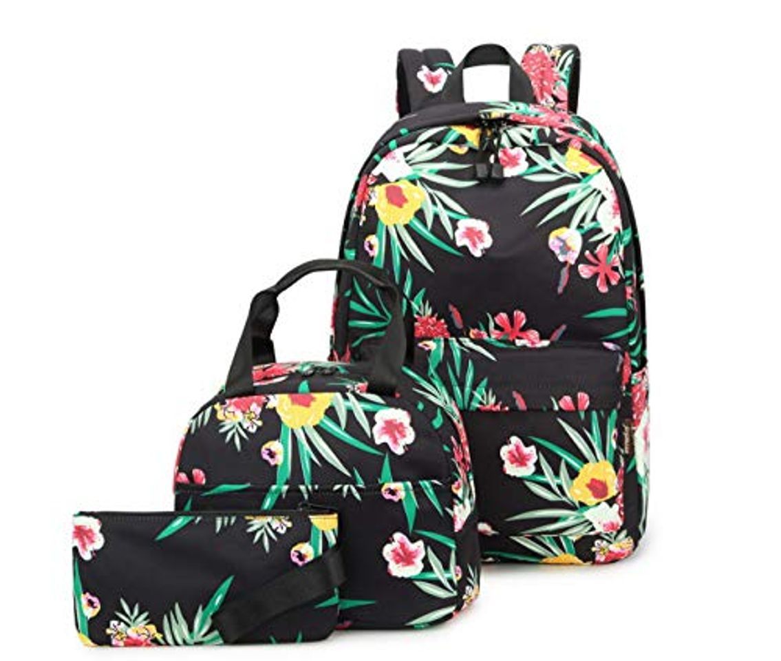 Products Acmebon Mochila Escolar Resistente al Agua para Niñas Adolescentes Conjunto de Mochila con Bolsa de Almuerzo y Estuche Flor Verde