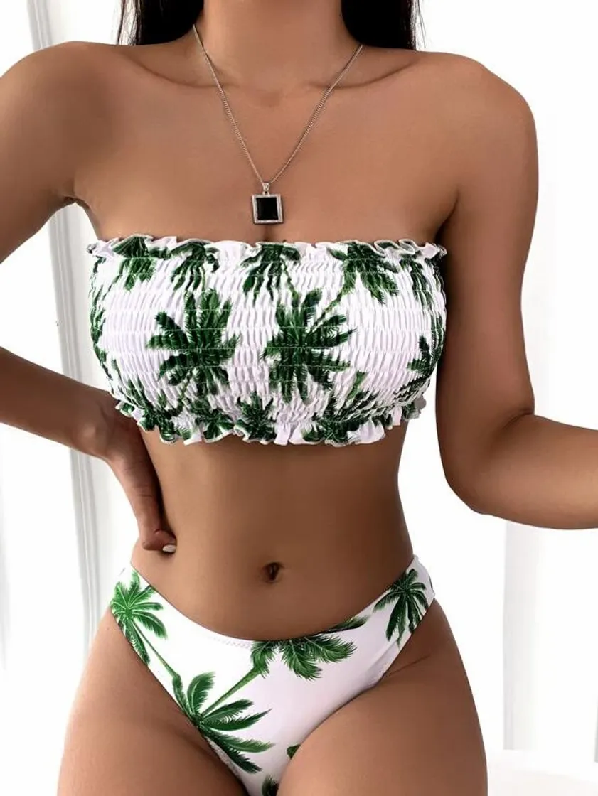 Moda Babado tropical boho conjunto de biquíni 