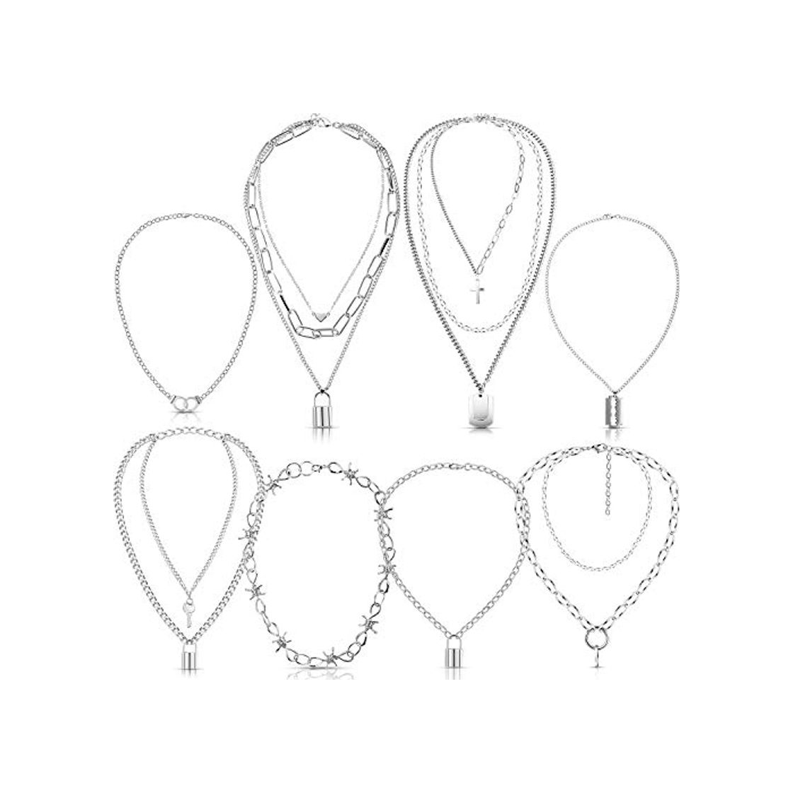 Social Hicarer Juego de 8 Piezas Collar de Cadena Punk