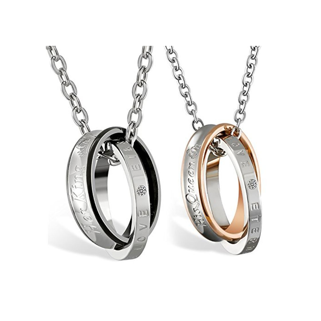 Social JewelryWe 1 Par Collares de Parejas Enamorados His Queen Her King, Colgante