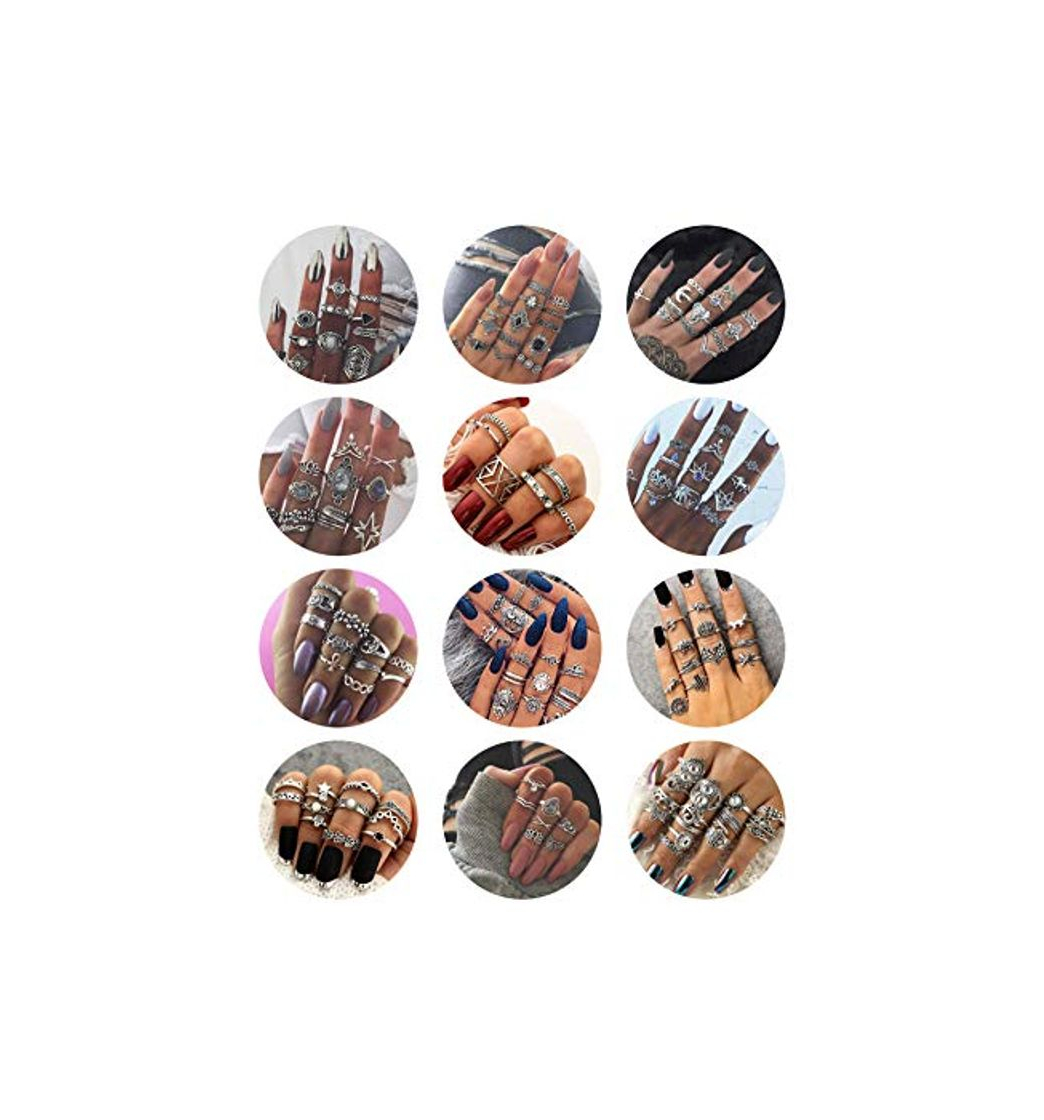 Social Milacolato 132 UNIDS Bohemia Knuckle Ring Set para Mujeres Hollow Silver Fashion Midi Anillos de Dedo Vintage Apilables Knuckle Midi Anillos Set