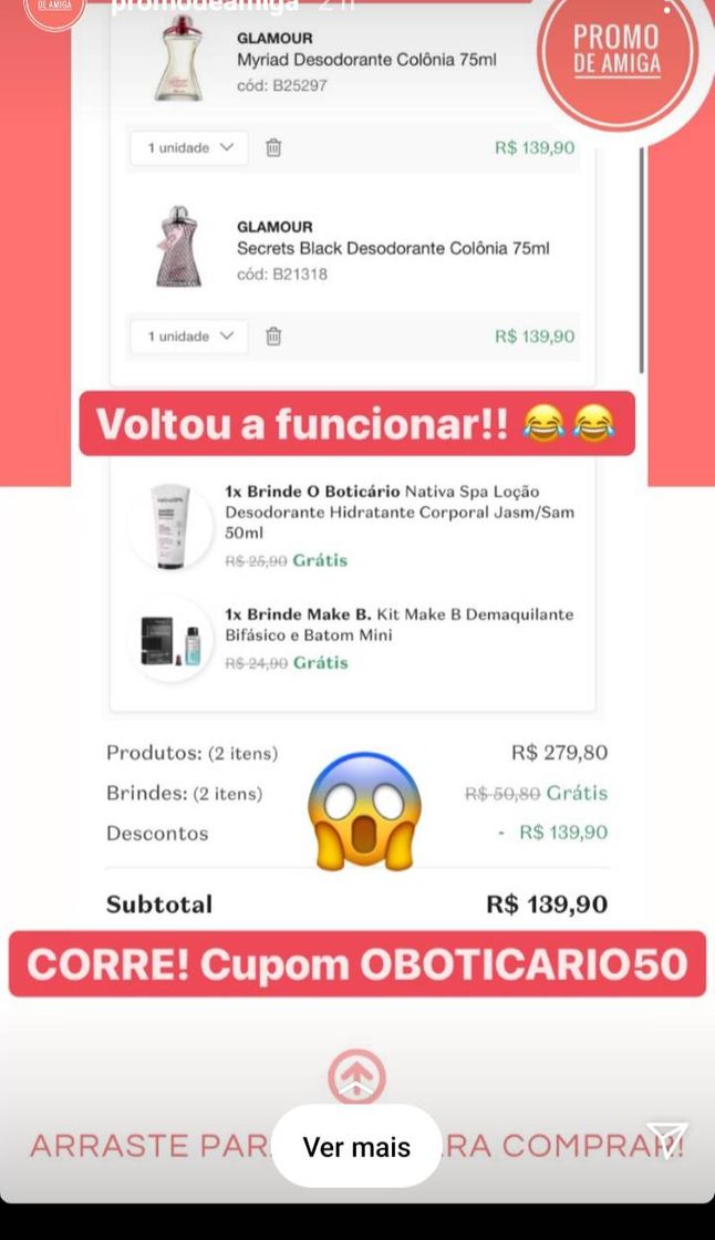 Moda Lista de produtos que aceitam o cupom OBOTICARIO50