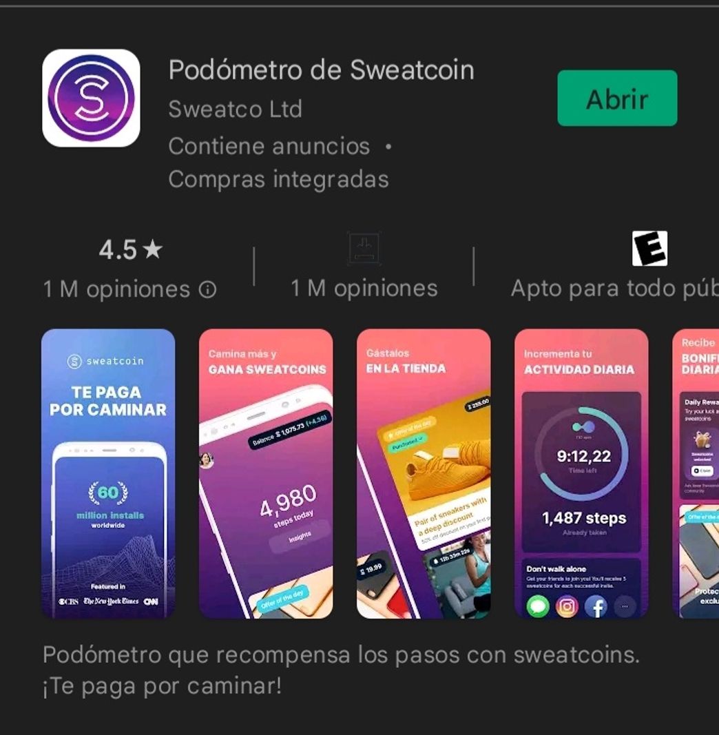 App Podometro de sweatcoin 