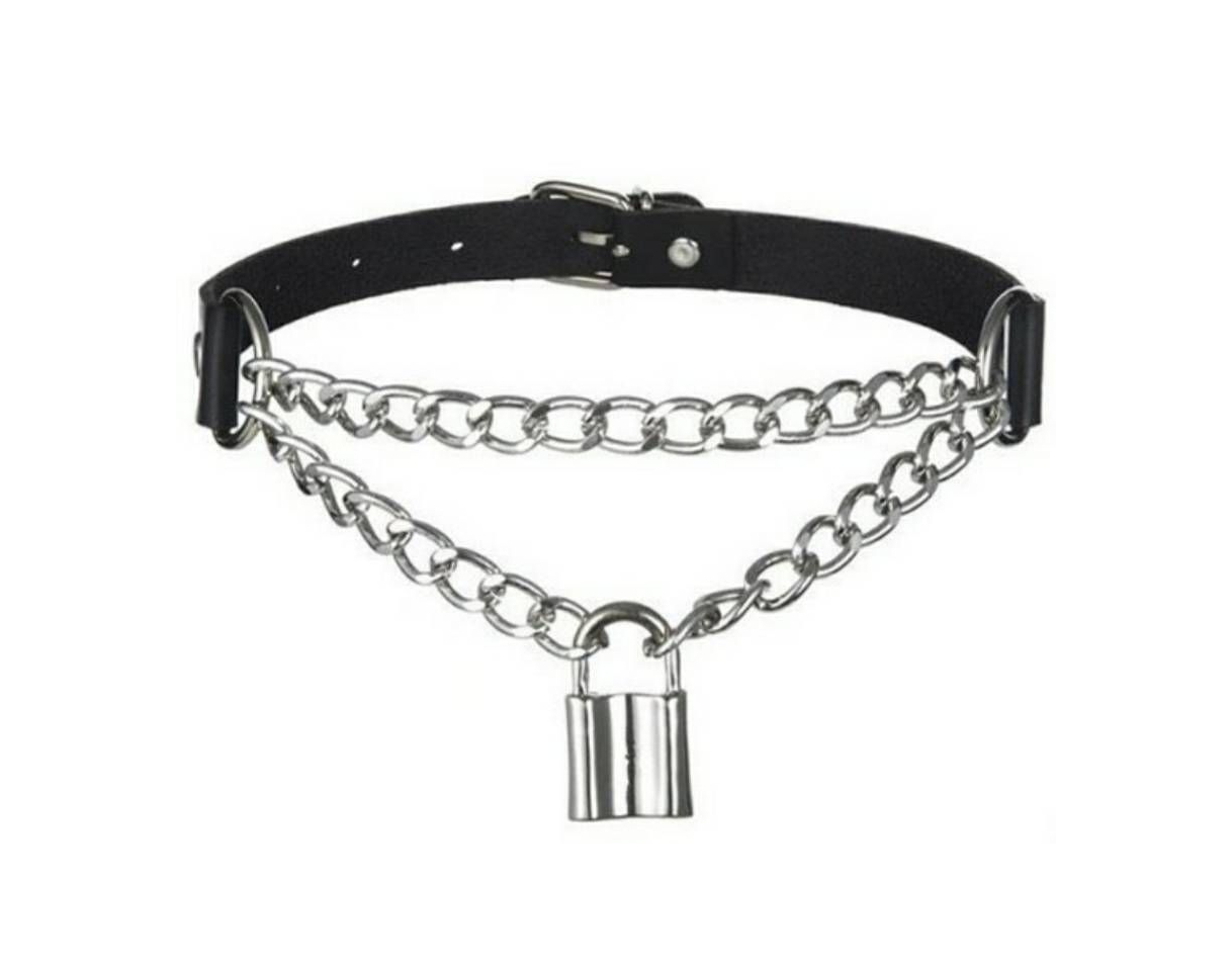 Moda Choker com correntes e cadeado 