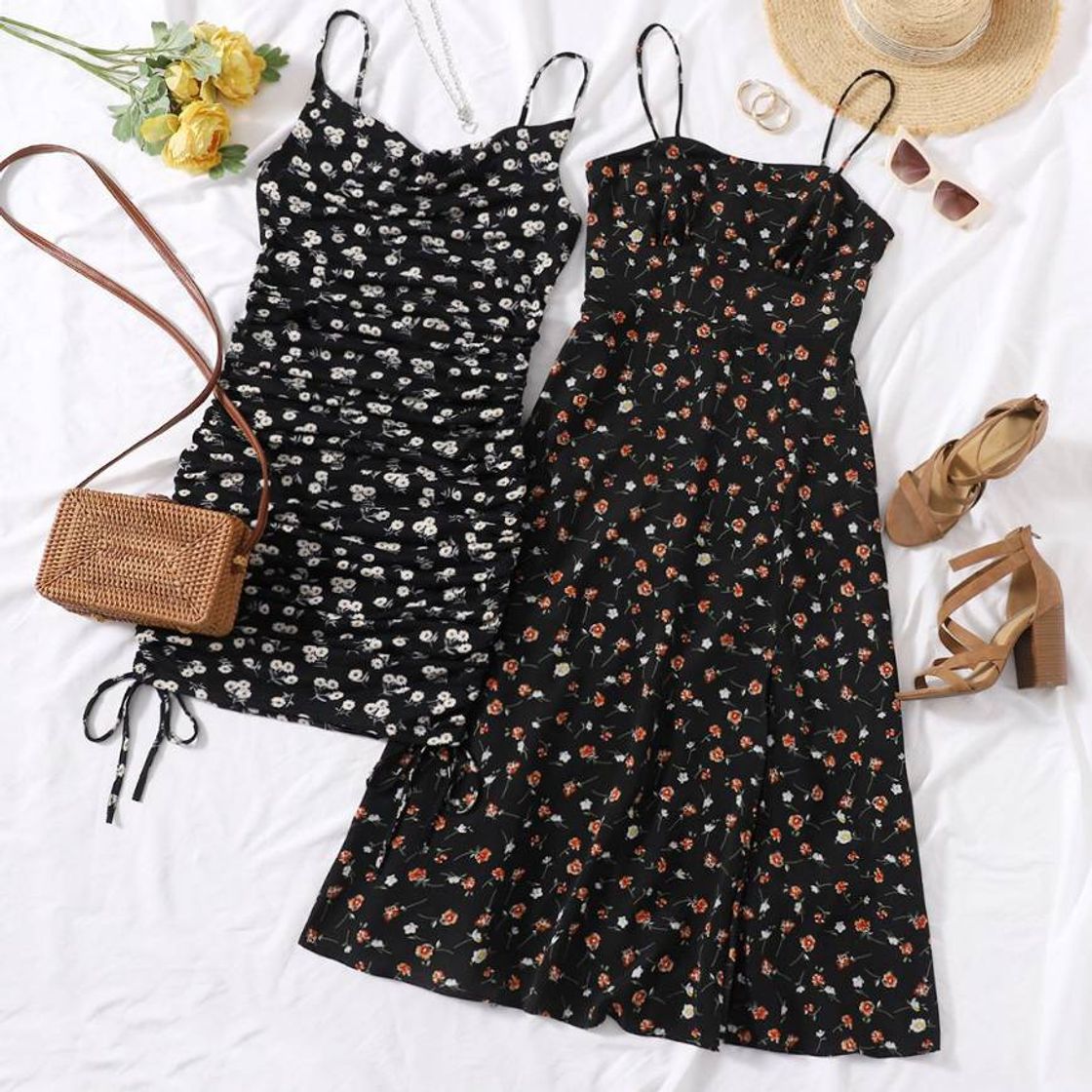 Fashion Floral drawstring knot side draped cami dress