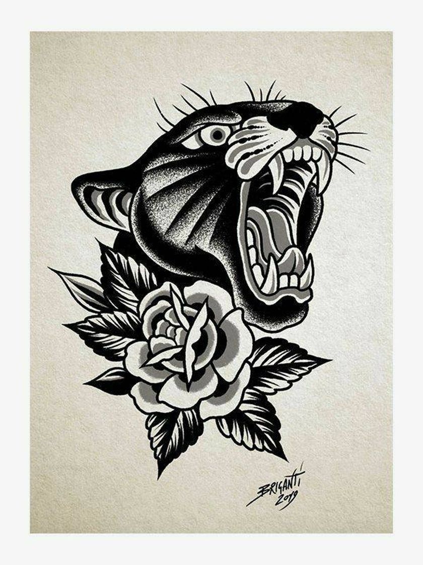 Fashion Tattoo old school felino and roses