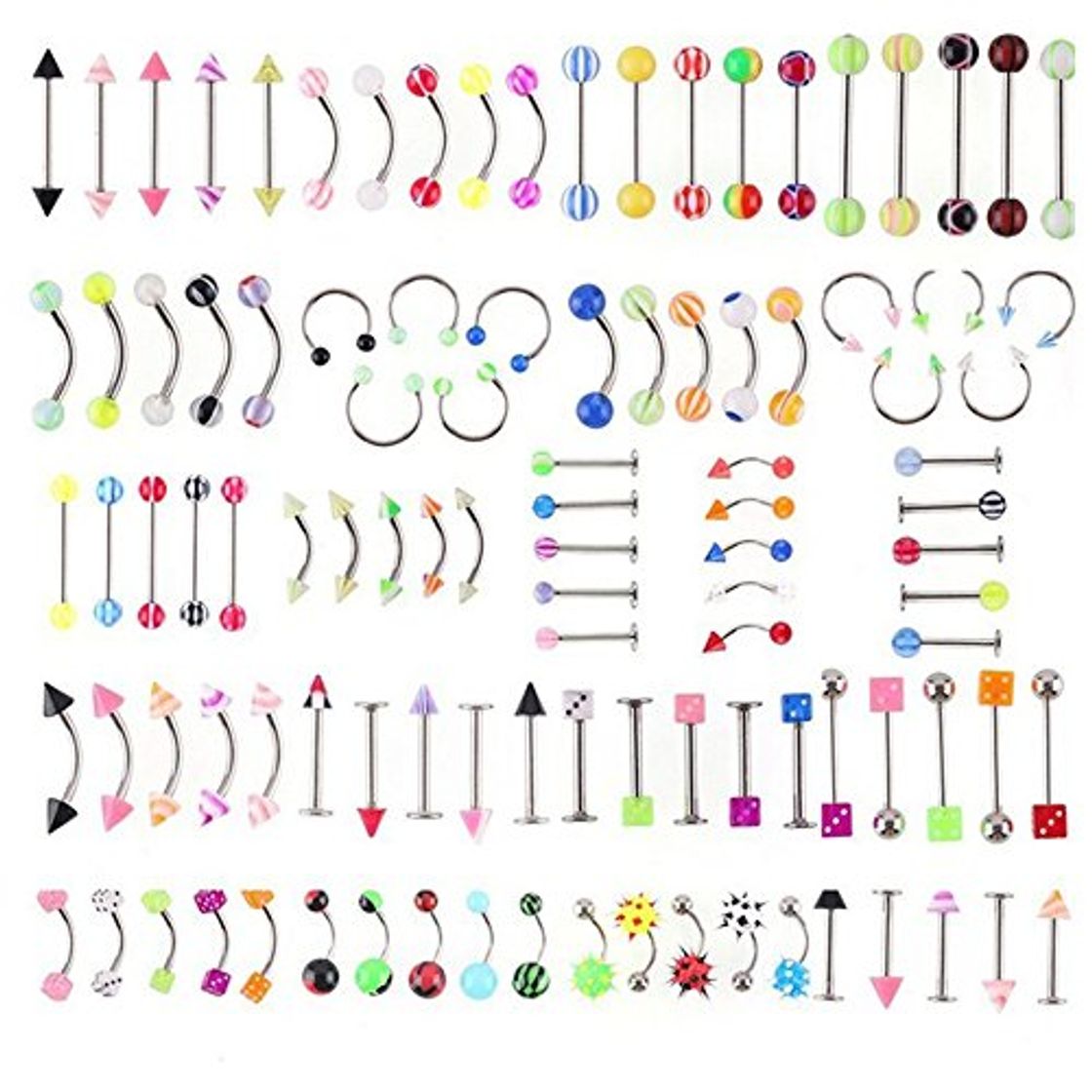 Fashion Anself - 105 Unidades Piercings de Lengua Nariz Labio Cejas Cuerpo, Acero