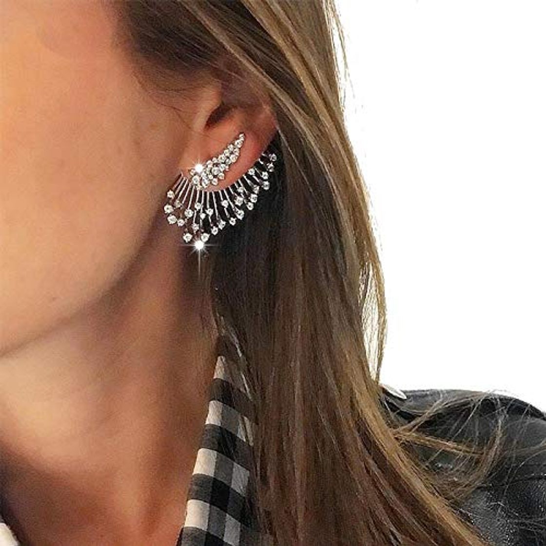 Place HBHBS Moda Crystal Wing Stud Pendientes para Mujer Color Plata Planta Punk