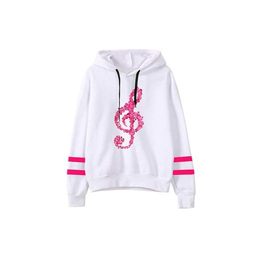 Womens Musical Notes Long Sleeve Hoodie Sweatshirt Hooded Pullover Tops Blouse Sudaderas