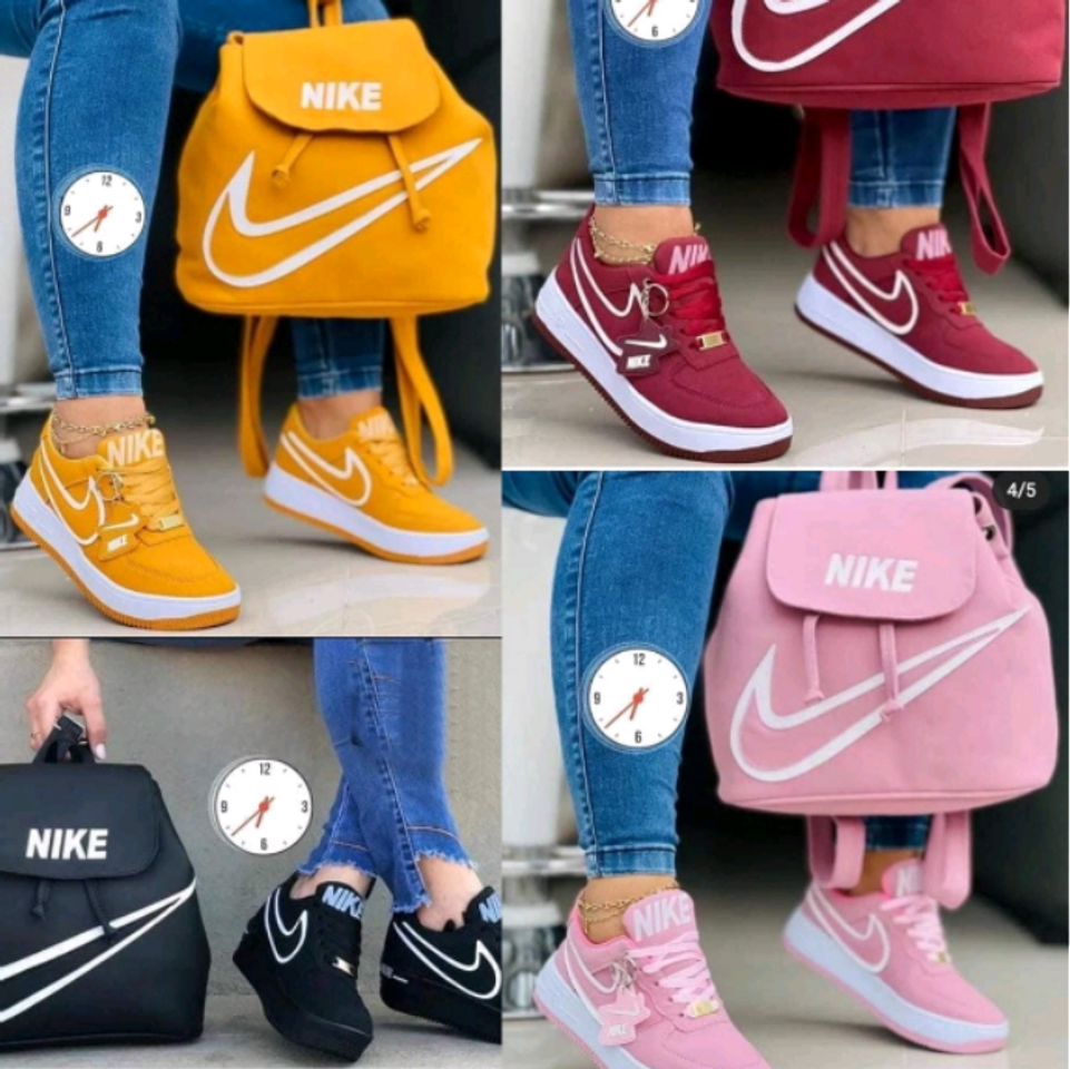 Moda Kit Tênis Mais Mochila Feminino Varias Cores Numeração do 34 ao 39 Nike Lançamento