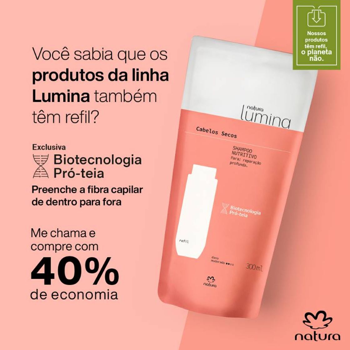 Product Linha de refis de shampoo e condicionador lumina da natura