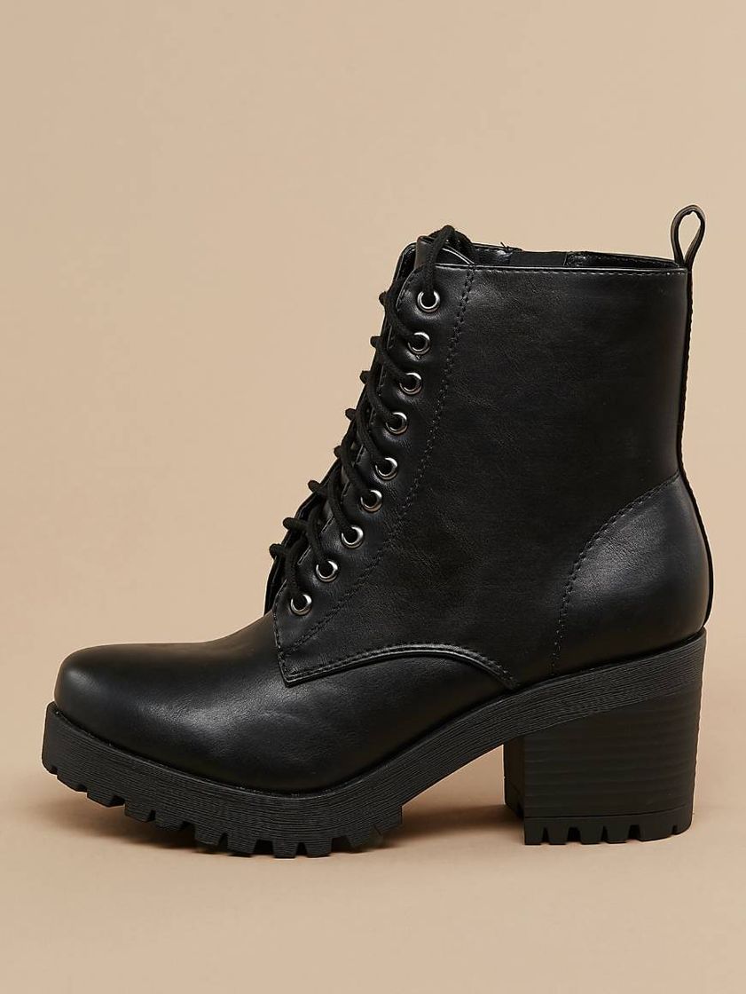 Moda Botas de combate de tacones de bloque de suela lug 