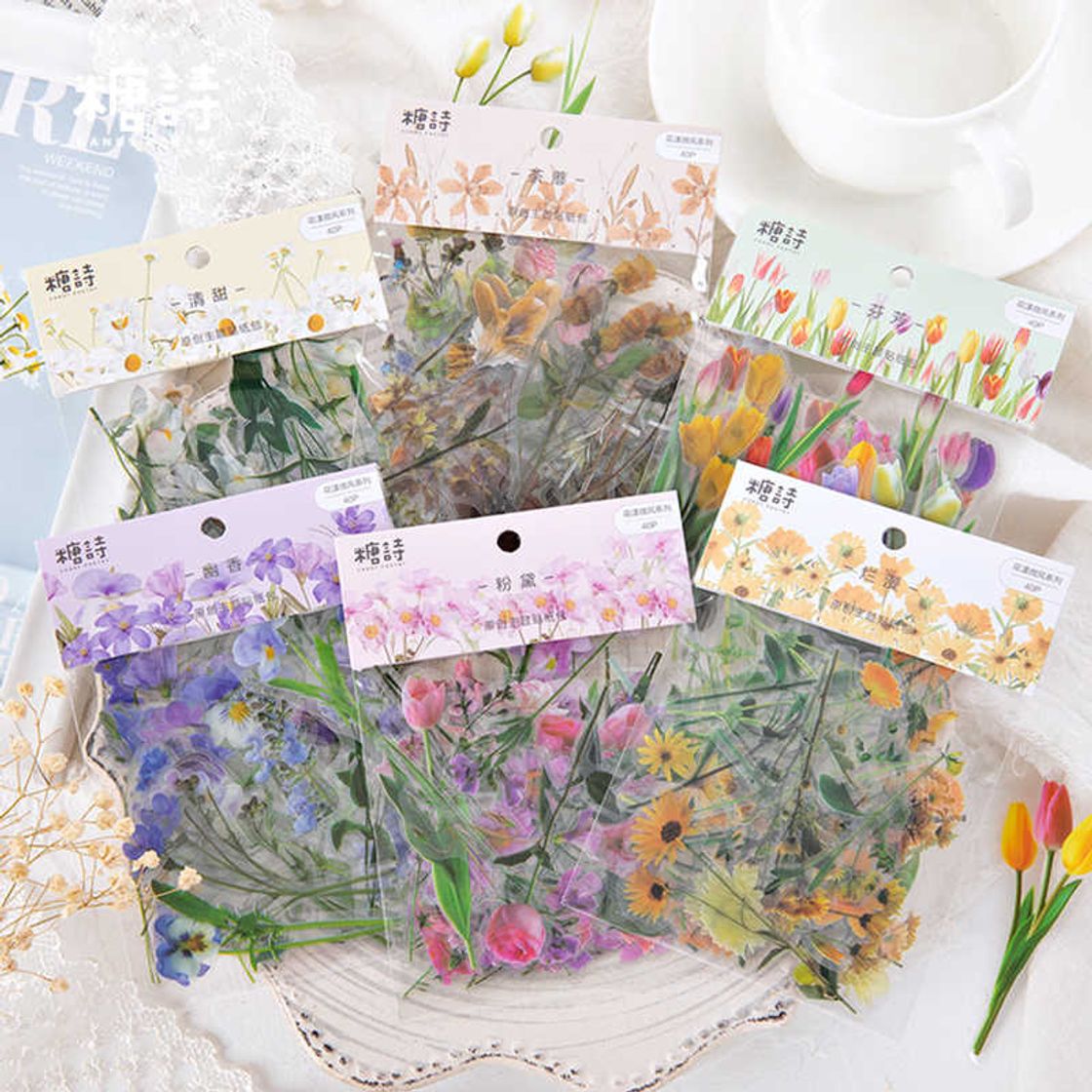 Fashion 40 Pcs/set Vintage Stickers Fall Flowers Bullet Journal Decorative ...