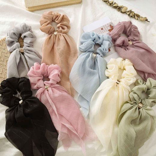 Korean fashion women's bow hair accessories chiffon ribbon rubber ...