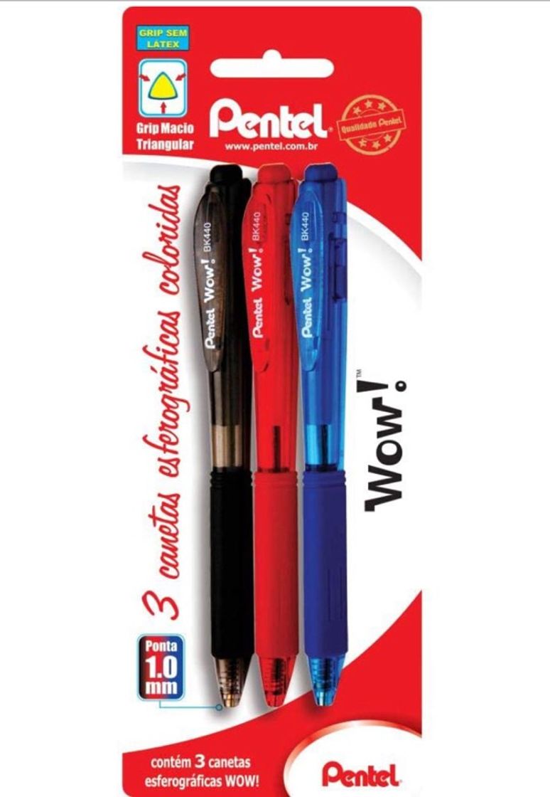 Moda Caneta esferográfica da pentel WOW! Preta/azul/vermelha