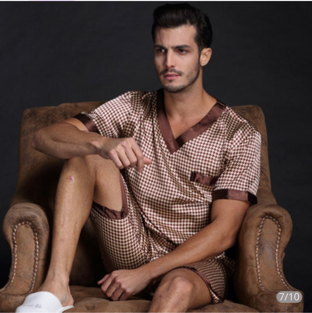 Fashion Roupa de Dormir Masculino de Cetim 