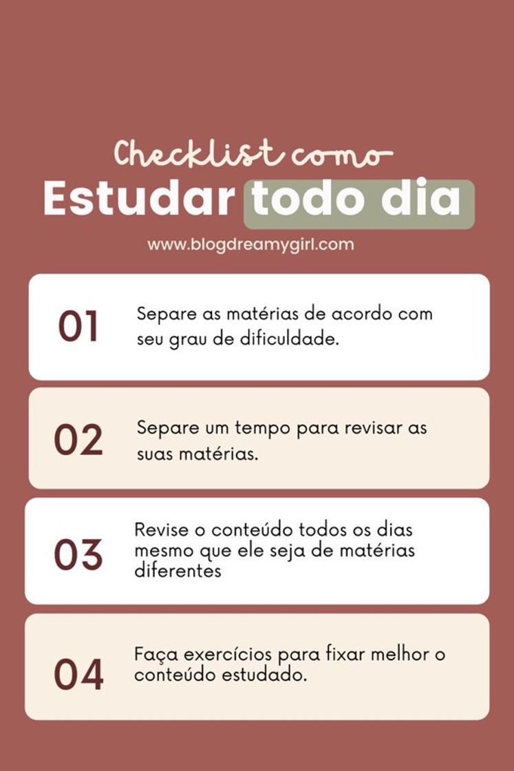 Moda um check list de como começar estudar todos os dias!