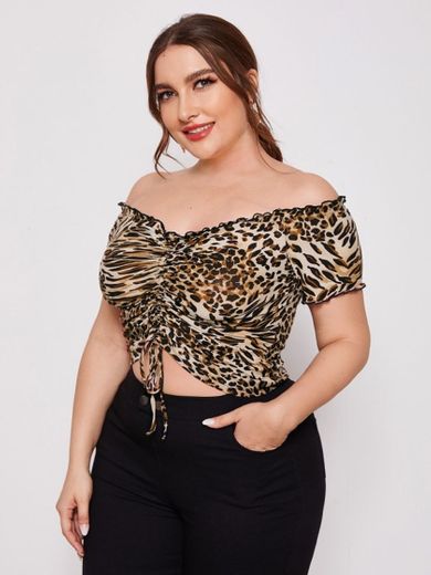 Blusa elagante plus size leopard