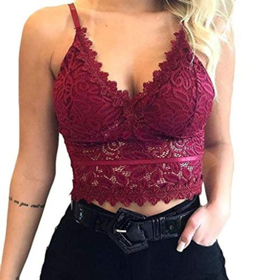 Moda Luckycat Mujer Sexy Sujetador de Encaje Profundo V Bralette Ropa Interior inalámbrica Ropa Interior