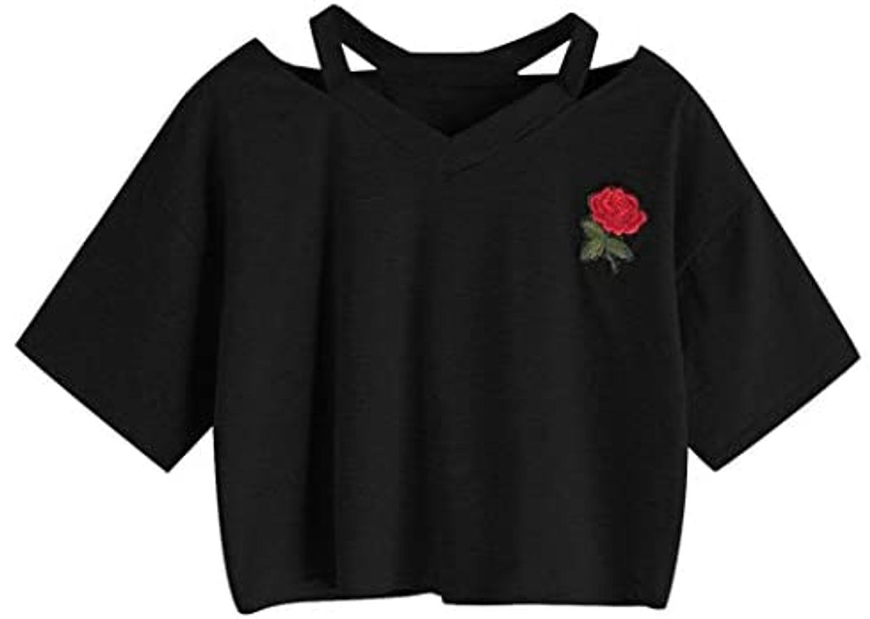 Fitness Goodsatar Mujer Rosa Manga corta Casual Camiseta Mezcla de algodón Cuello en V Chaleco Tops Blusa (S