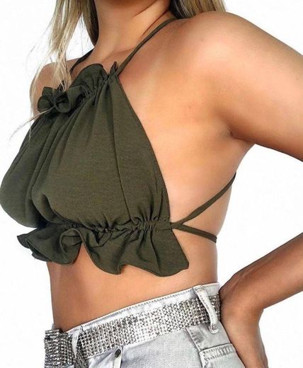 Cropped na moda cor verde escuro