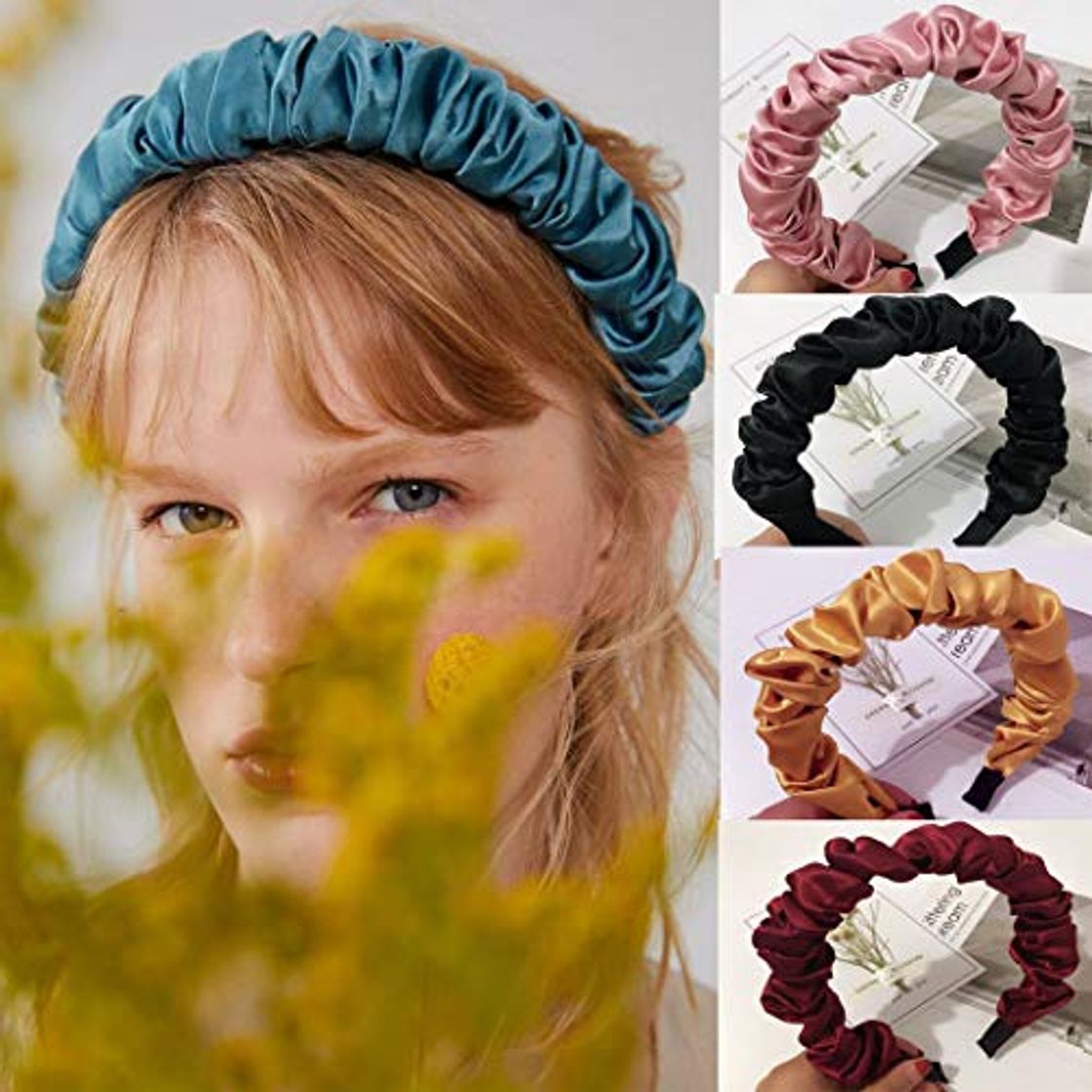 Social Bohend Moda Azul Mujeres Diadema Negro Aro de pelo Sólido Turbante Uso