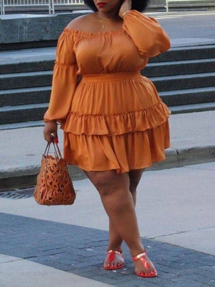 Fashion Vestido laranja em camadas