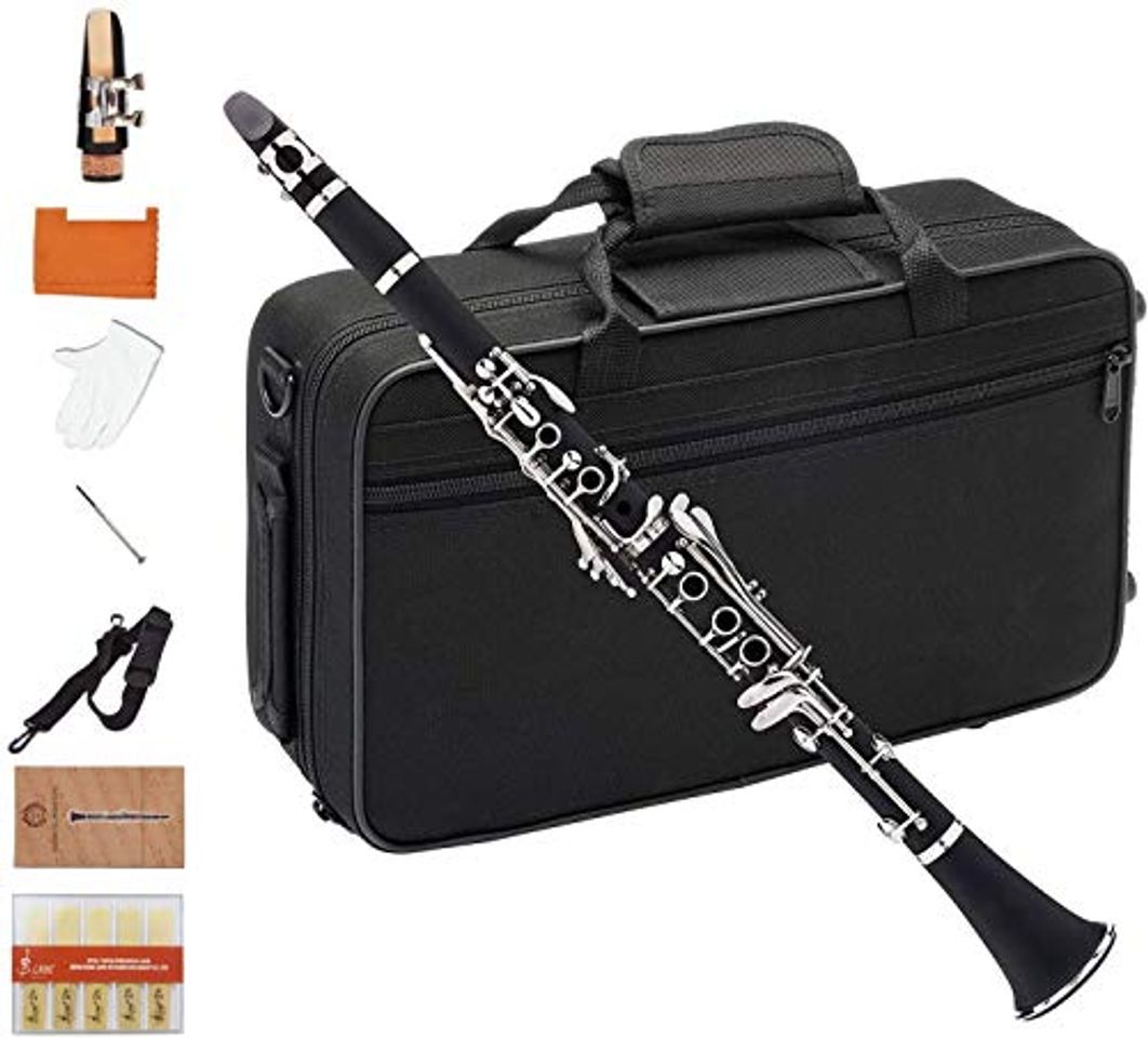 Productos Andoer® Clarinete Baquelita 17 B ♭ Key Flat Soprano Niquelado Exquisito con