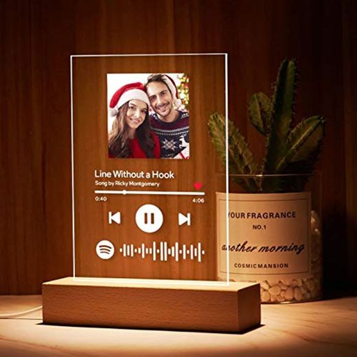 Custom Spotify Code Night Light with Personalised Song & Singer Personalised Engraved Photo Acrylic Music Board Personalised Collection Photo Album Glass Table Decor Gift for Anniversary Her Him Kids