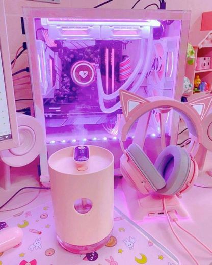 Headset e Gabinete Gamer Girl - rosa e rgb com vidro