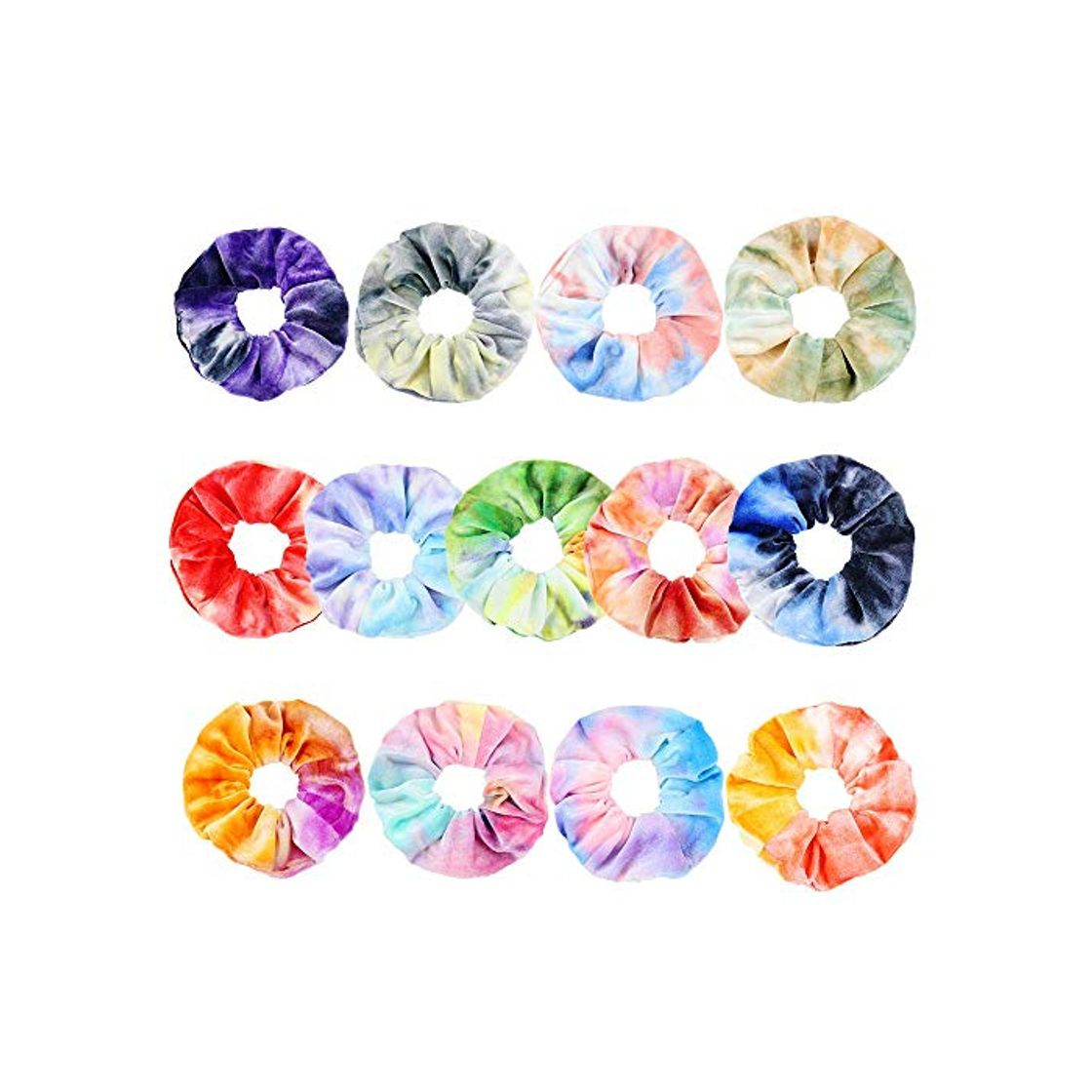 Moda 13 unids Tie Dye Velvet Hair Scrunchies Premium Velvet Scrunchy Ponytail Holder Terciopelo Corbatas de terciopelo en color degradado suave Scrunchie Candy Color Rainbow Hair Bands para mujeres y niñas