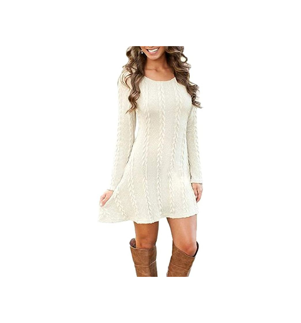 Moda Hawiton Vestido de Punto para Mujer Vestido de Suéter de Cuello Alto Elegante Jersey de Manga Larga de Una Línea para Otoño Invierno