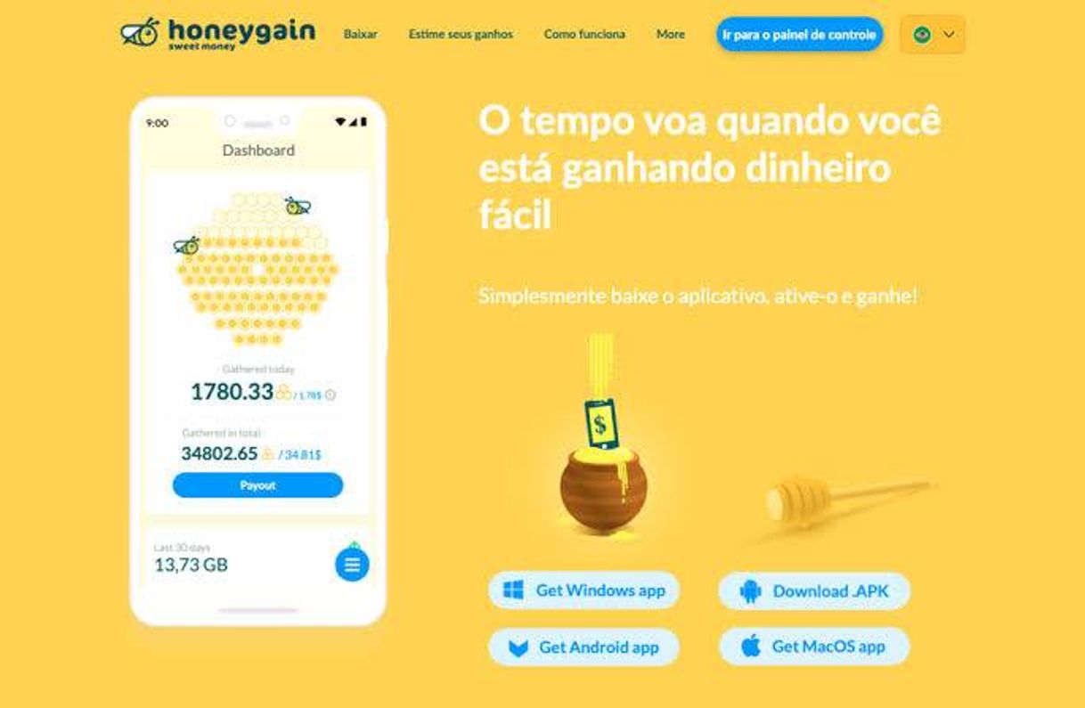 Moda Honeygain - Ganhe Dinheiro Navegando na Internet